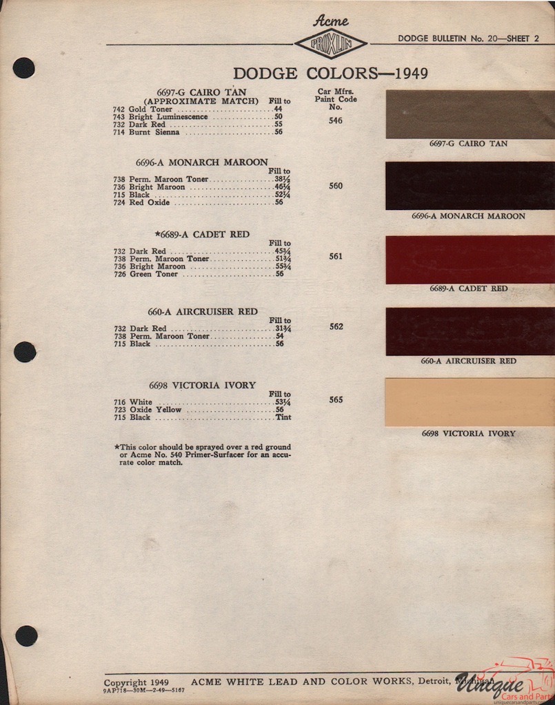 1949 Dodge Paint Charts Acme 2